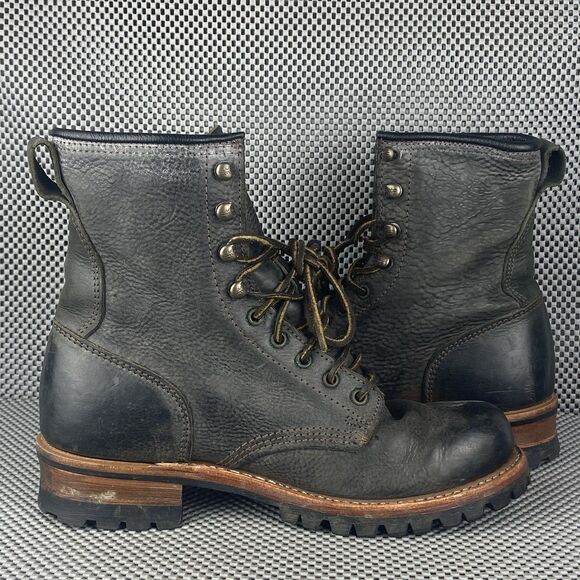 Vintage Frye Logger Combat Boot Mens Size 9 Black Leather Lace Up Made In USA - Picture 4 of 16